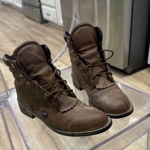 Justin Brown Leather Lace-Up Boots